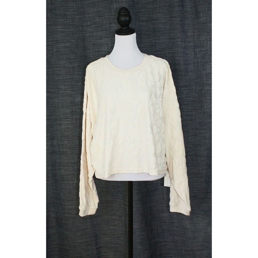 NWT Coastal Y2K BILLABONG Knit Top Sz. XL Cream Cropped LS Embossed Floral #03
